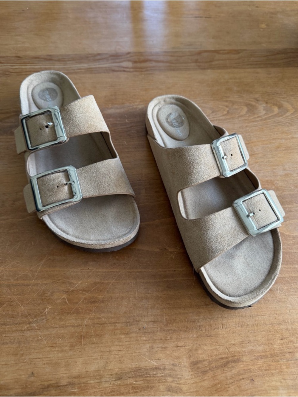Madden Girl Tan Double-Buckle Slide Sandals - Picture 2 of 2